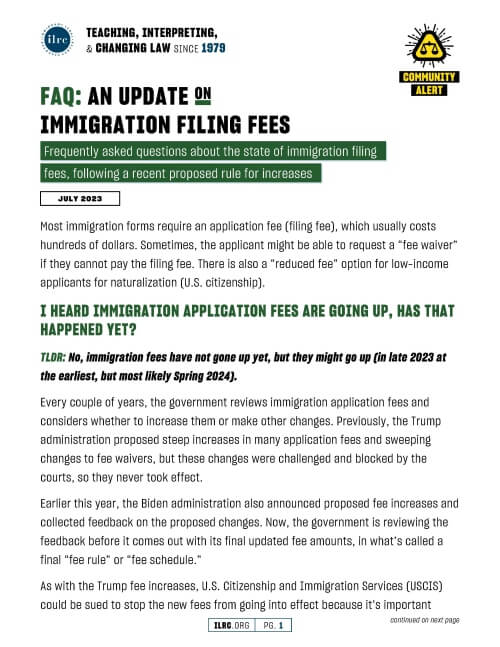 An Update on Immigration Filing Fees (July 2023) Immigrant Legal